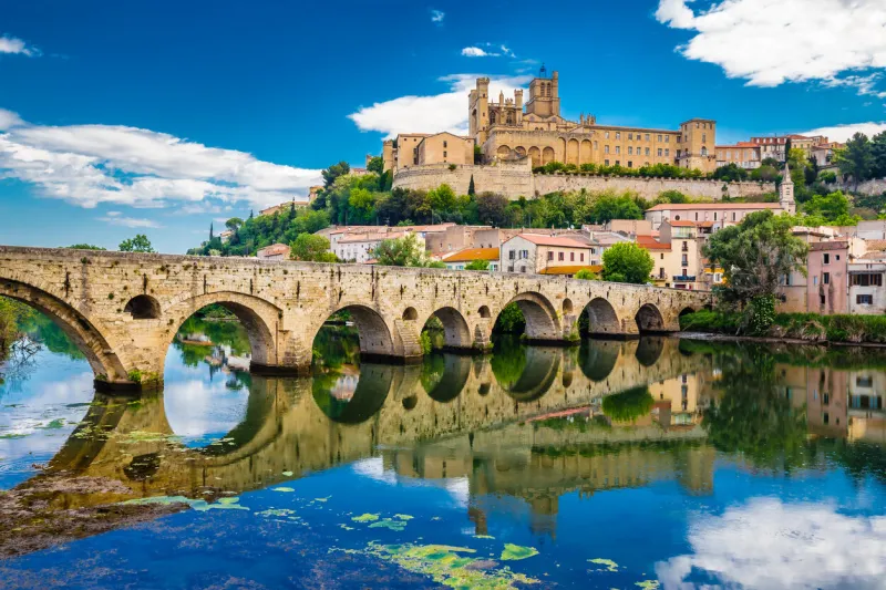 old bridge and cathedral in beziers - hérault, occitanie, france, europe