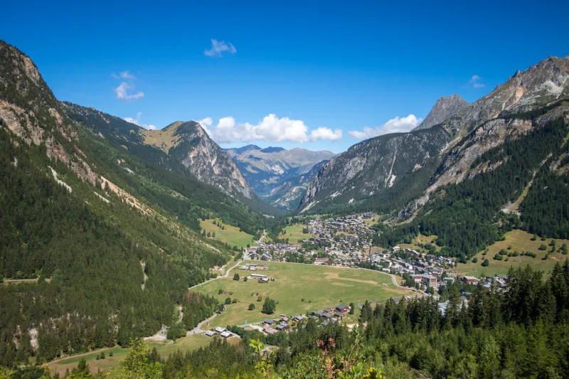 pralognan la vanoise town and mountains landscape in french alps