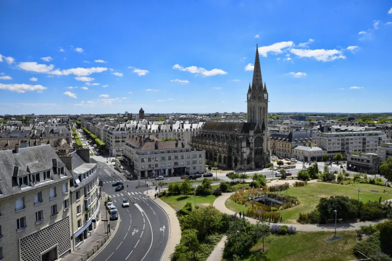 caen, calvados, normandy, 4 july 2022 caen is the main city of calvados district the town has many churches and the historical part boasts saint peter's cathedral and the old castle built around 1060 by william the conqueror