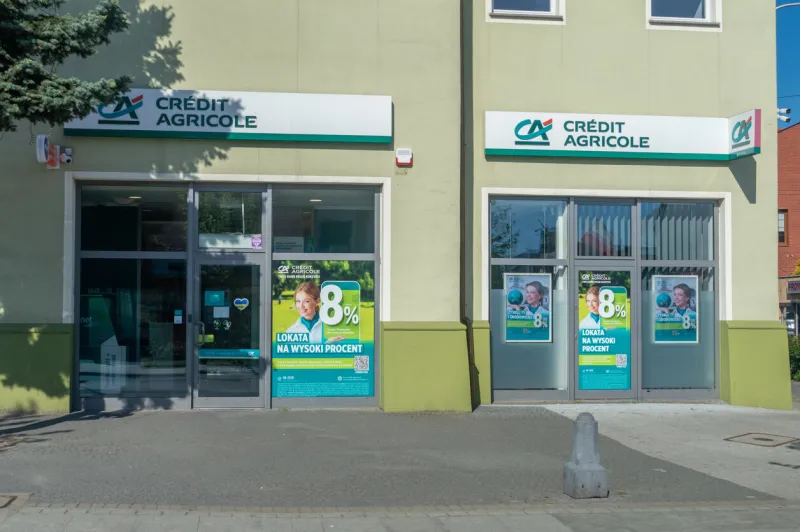 jarocin, poland - may 1, 2024  credit agricole bank office