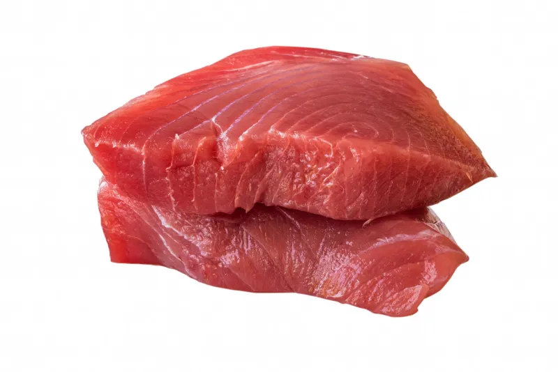 fresh tuna steak on a white background - fresh slices