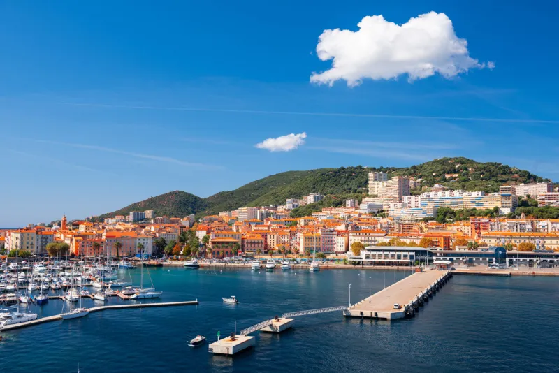 ajaccio, corsica, france coastal skyline at the port