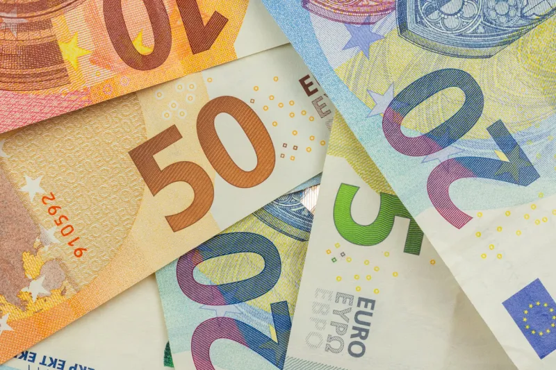 close-up of european union banknotes