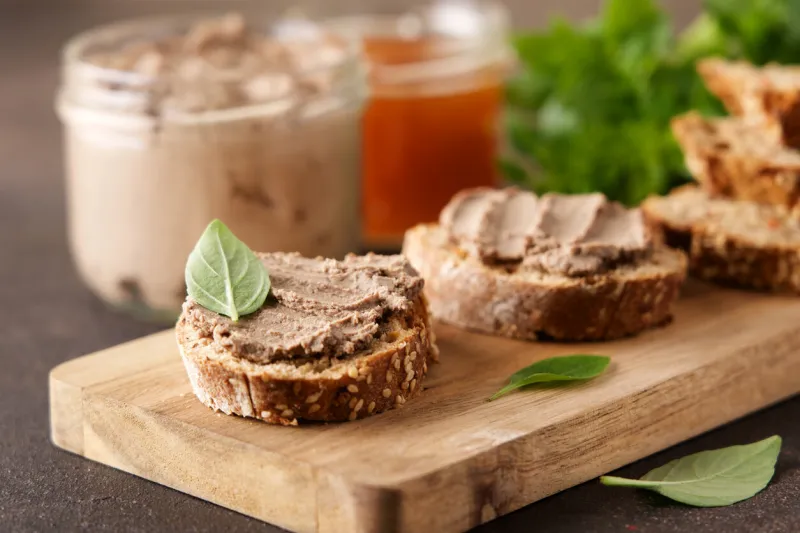 fresh homemade liver pate on bread