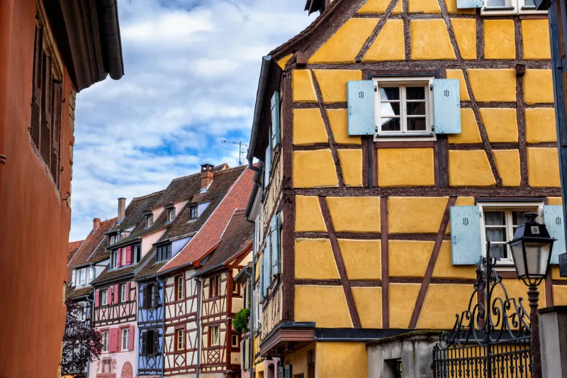 old town in city of colmar, little venice quarter, traditional alsatian half-timbered houses in alsace region of france