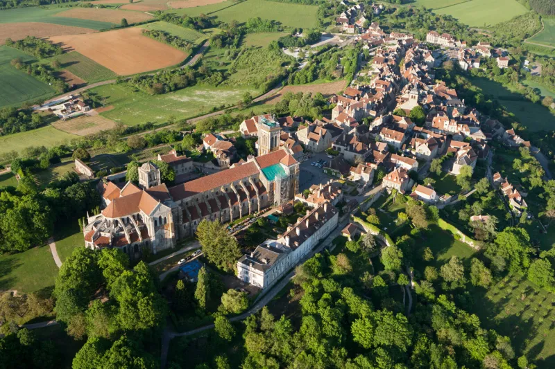 aerial photo of vézelay basilica, in l'yonne department 89450, bourgogne-franche-comté region, france