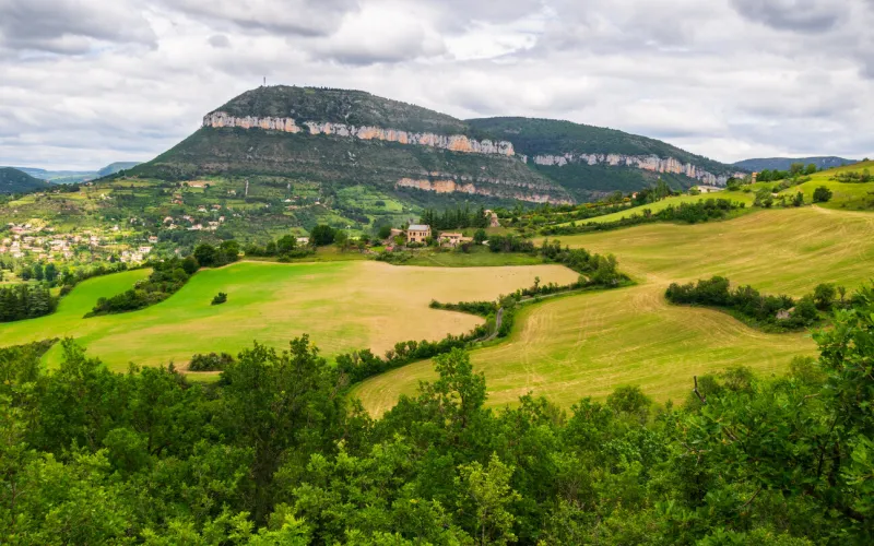 the causse noir limestone plateau, east of the town of millau in the department of aveyron, france one of grands causses, plateaus listed as unesco world heritage site