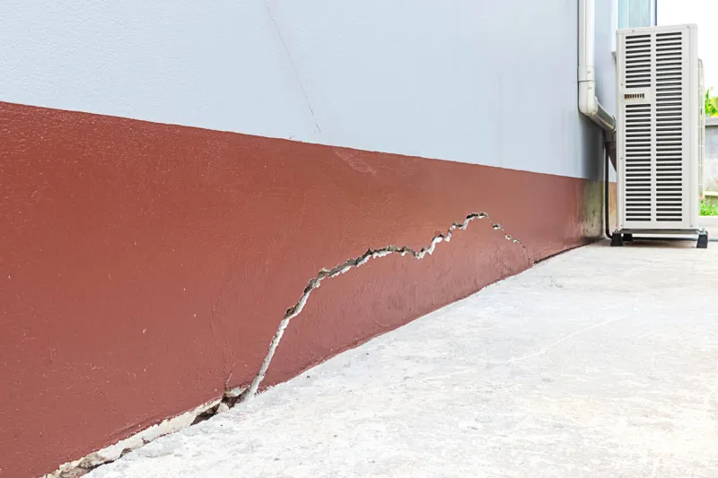 broken concrete building, cracked walls, large cracks