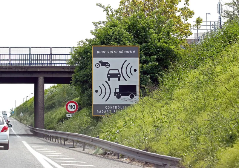radar panel on highway in france, regulated speed