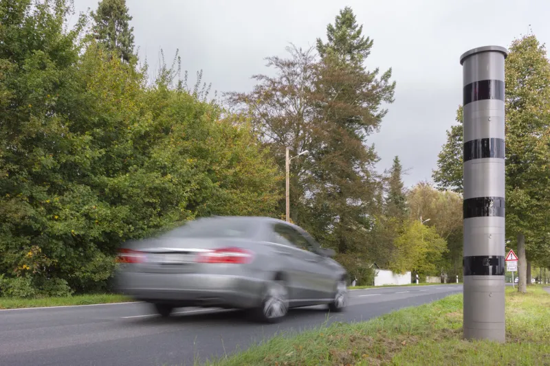 fixed modern radar speed camera on federal highway in germany