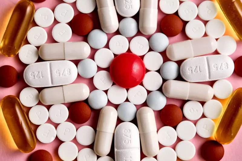 abstract background with many pills and vitamins