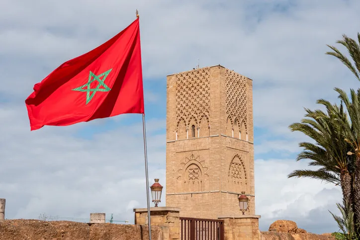 iconic hassan tower in the center of rabat, planned as a even higher minaret of a mosque, morocco