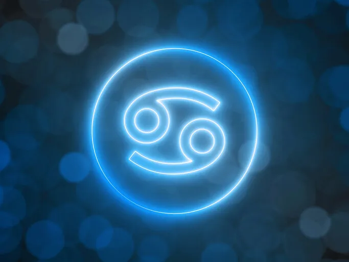 glowing neon sign of cancer with blurred bokeh background suitable for zodiac, fate, religion, light and energy themes 3d illustration