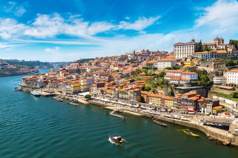panoramic aerial view of porto in a beautiful summer day, portugal