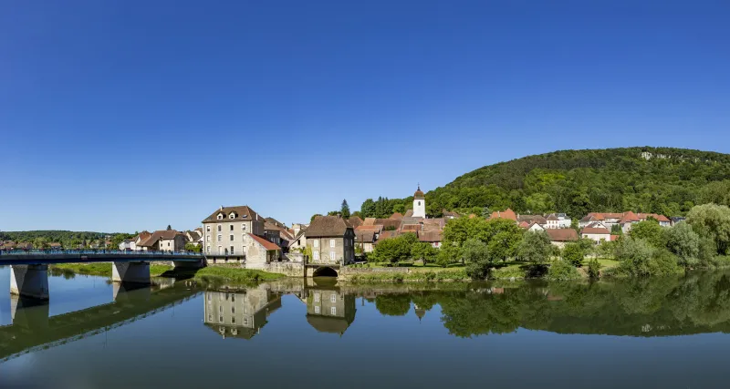 bridge at typical small village l-isle-sur-le-doubs in france in the doubs valley the history of the village dates back to the 13th century