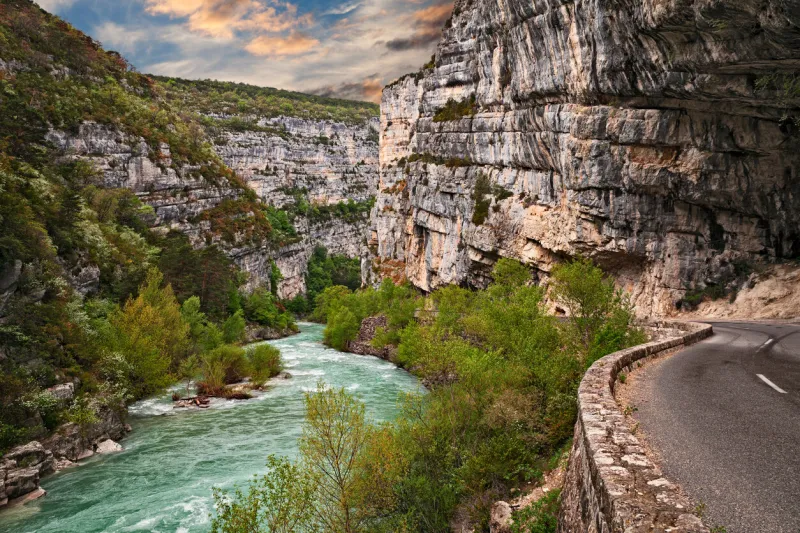 verdon gorge, provence, france  landscape of the river canyon in the nature park gorges du verdon, commune of rougon