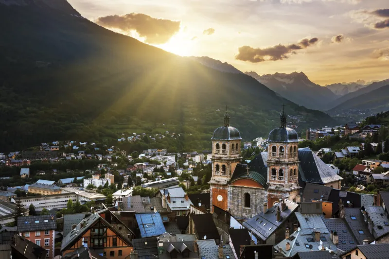 sunset behind the mountains of briancon, france