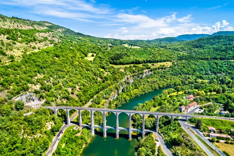 the cize-bolozon rail and road viaduct across the ain gorge in france