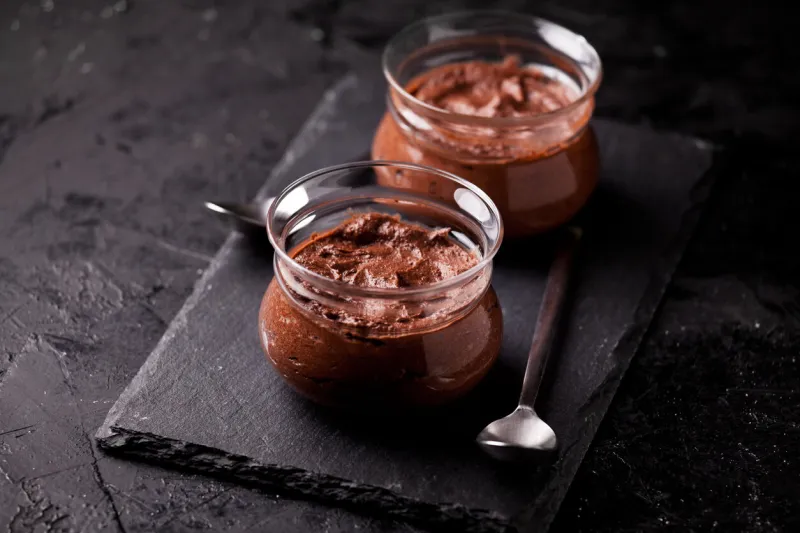 couple of small pots of homemade chocolate mousse
