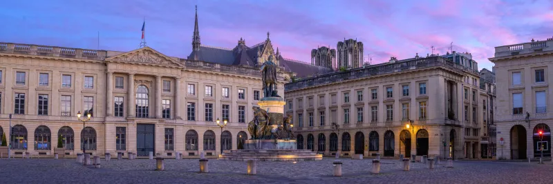 the place royale, or royal square in reims, france, features a bronze statue of king louis xv by jean-baptiste pigalle, inaugurated on 26 august