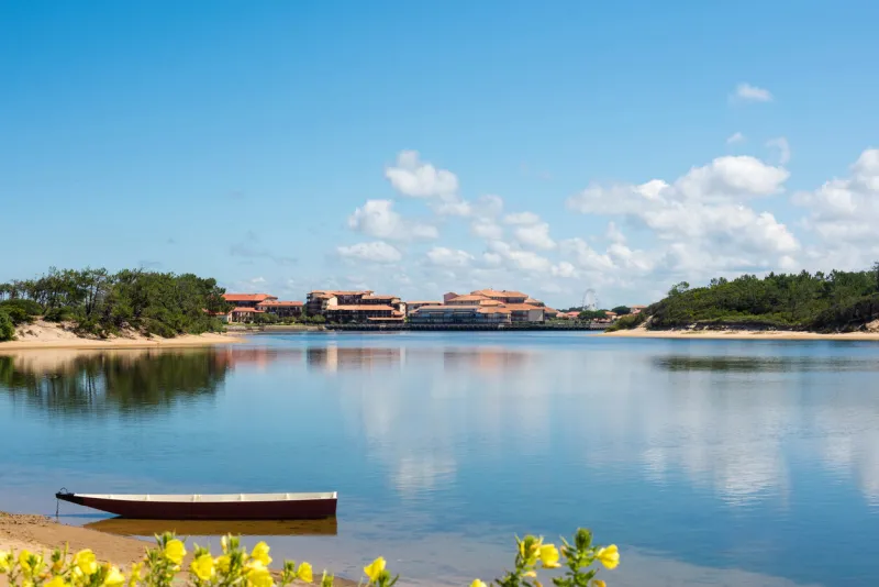 pretty landscape of the lake connecting the towns of soustons and vieux-boucau in new aquitaine