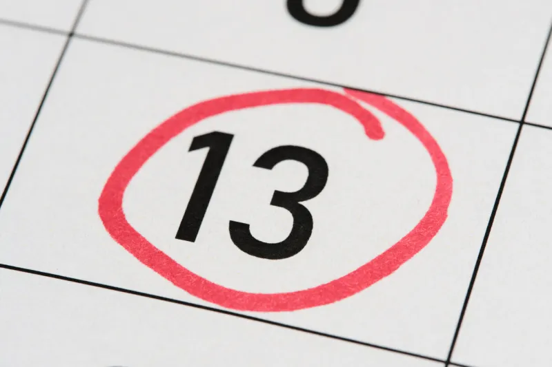 13th number on the calendar is marked in red