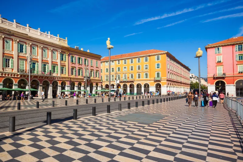 nice, france - september 27, 2018  place massena square in nice city, cote d'azur region in france
