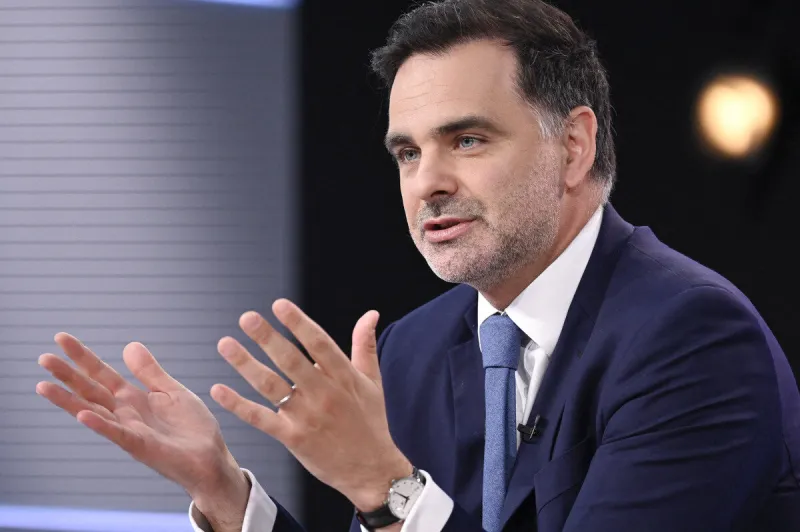 french deputy minister for foreign trade and french abroad laurent saint-martin poses for pictures ahead of an interview for dimanche en politique on france 3 channel in paris, france on june 8, 2025 photo by stephane le tellec abacapresscom