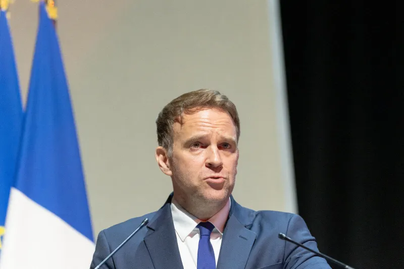 french minister for industry and energy marc ferracci speaks during the signing of the strategic contract for the nuclear industry at the palais des congres de massy in essonne, ile-de-france, france on june 10, 2025 photo by alexis jumeau abacapresscom