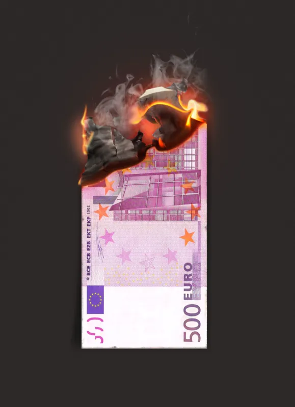 Billet de 500 euros qui brûle