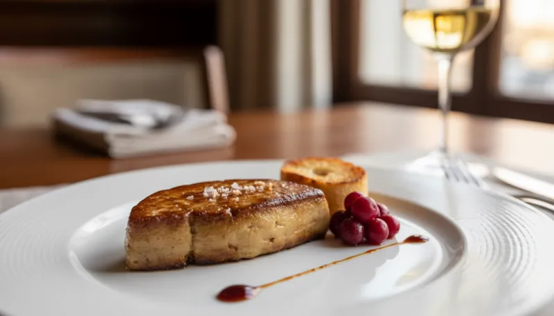 Une photo d'une belle tranche de foie gras sur une assiette