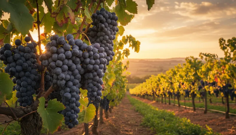 Une photo de grappes de raisin sur une vigne dans un vignoble
