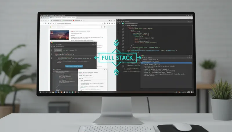 Une photo d'un écran d'ordinateur affichant à la fois du code front-end (HTML/CSS) et du code back-e