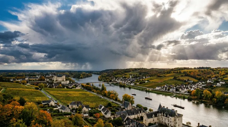 Une photo d'un paysage typique du Maine-et-Loire sous un ciel impressionnant