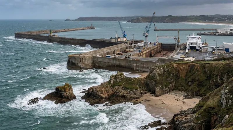 Une photo illustrant la juxtaposition des structures d'ingénierie du port de Cherbourg-en-Cotentin e