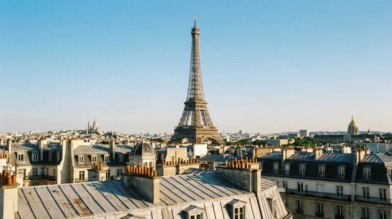 Une photo de la Tour Eiffel et des toits de Paris sous un ciel dégagé