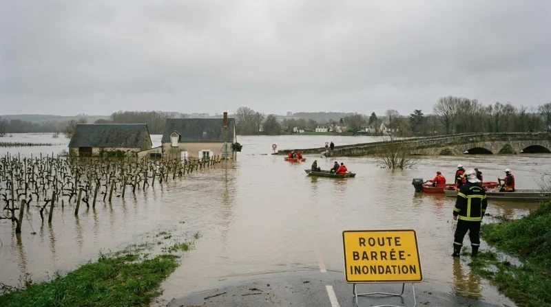 Une photo d'un paysage en Maine-et-Loire touché par de fortes inondations