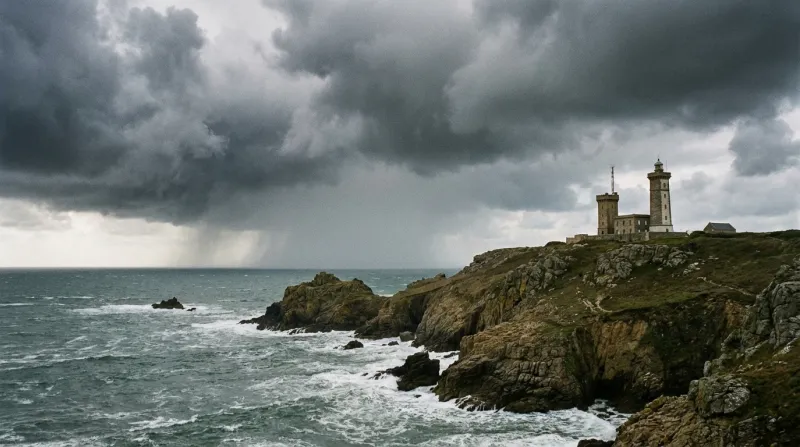 Une photo d'un paysage côtier emblématique de la Loire-Atlantique sous un ciel chargé