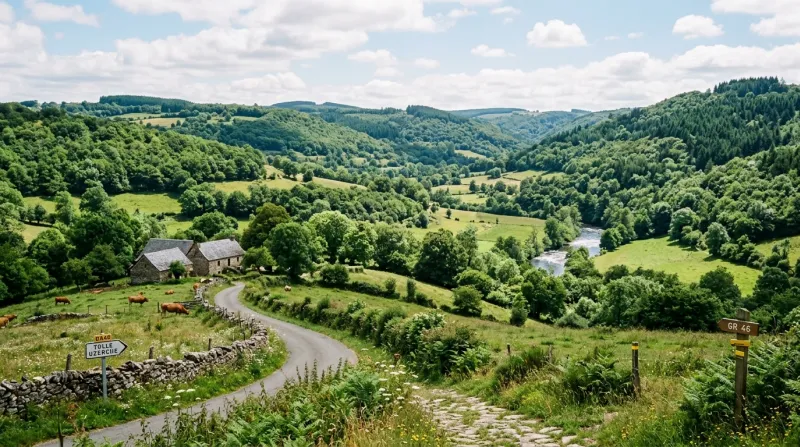 Une photo d'un paysage naturel et verdoyant dans le département de la Corrèze