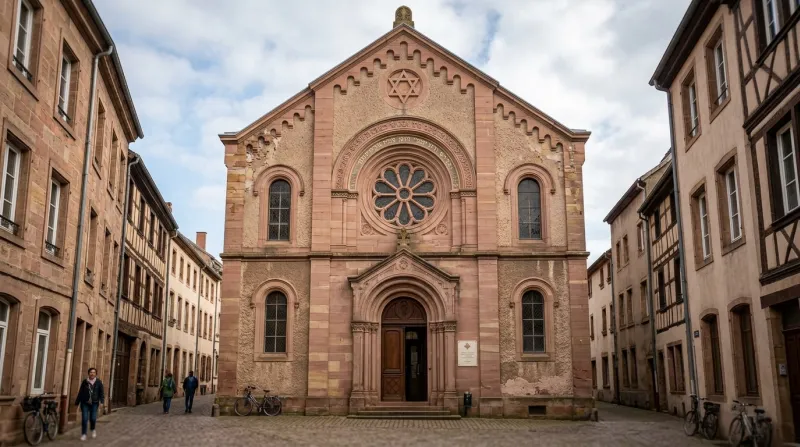 Une photo de la façade historique de l'ancienne synagogue de Phalsbourg