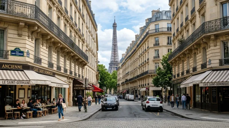 Une photo d'une rue élégante avec des immeubles de type haussmannien dans le 7e arrondissement de Pa