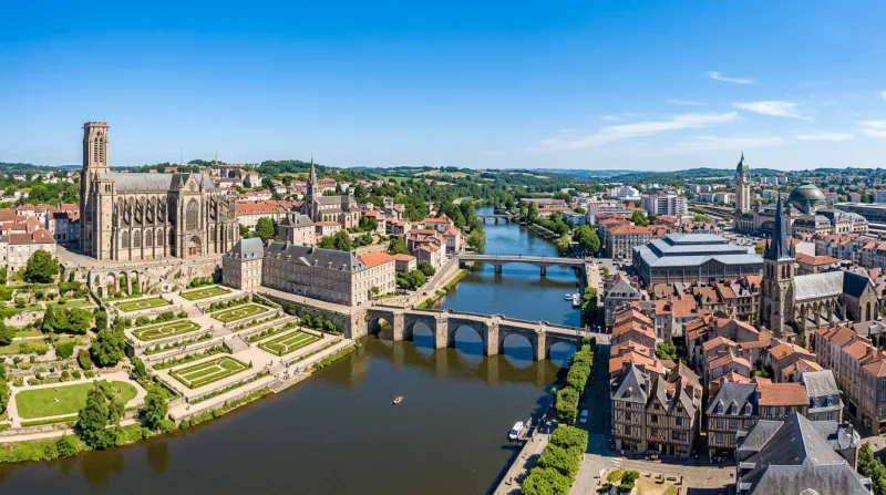 Une vue panoramique de la ville de Limoges mettant en avant son architecture historique sous un ciel