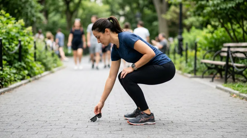 Une photo d'une personne fléchissant les genoux pour ramasser un objet avec le dos bien droit