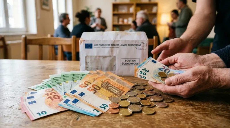 Une photo de billets d'euros et de pièces de monnaie symbolisant une aide financière