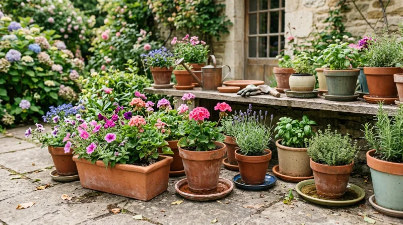 Une photo de jardinières et de coupelles de pots de fleurs