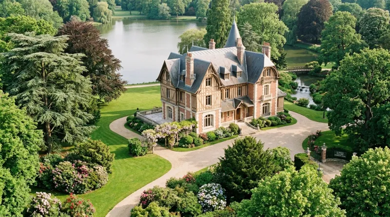 Une photo d'une élégante demeure entourée de verdure dans la ville-parc du Vésinet