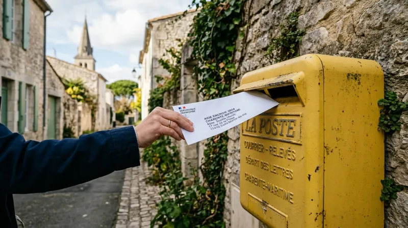 Une photo d'une enveloppe glissée dans une boîte aux lettres en Charente-Maritime pour illustrer la 