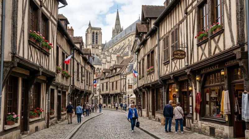 Une photo du centre historique de Bourges avec ses maisons à colombages