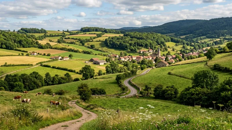 Une photo d'un paysage rural vallonné en Haute-Saône