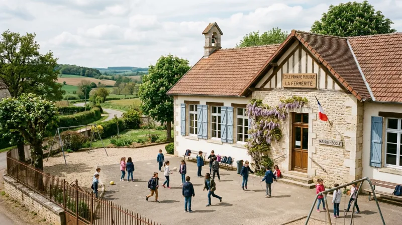 Une photo d'une école rurale typique dans le département de la Nièvre